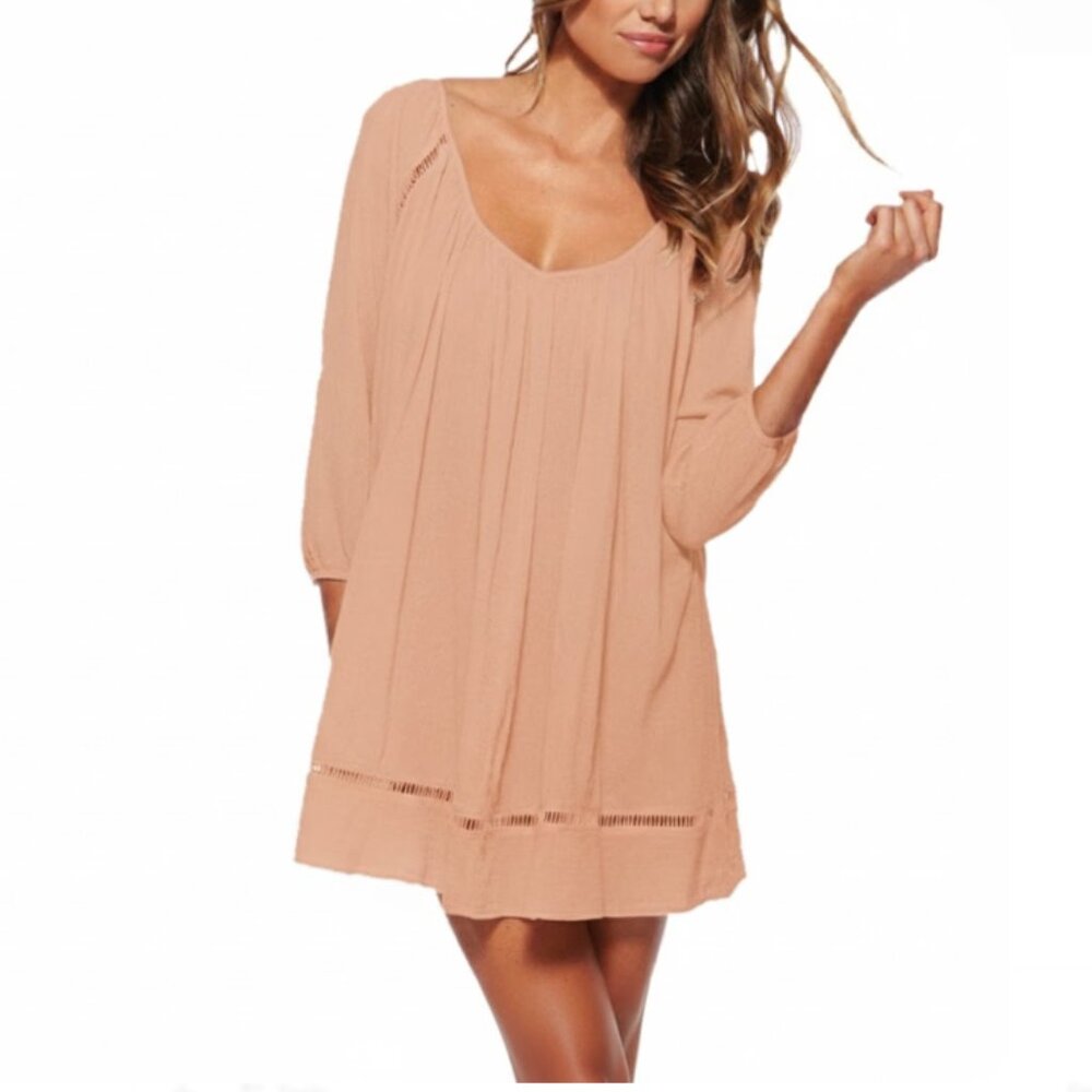 New L*Space sz Small Cream/Orange Gauze Cotton Baby doll Seashore Cover-Up Dress